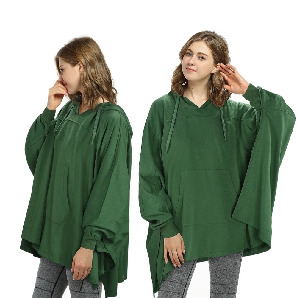 New! Catalonia Green Oversized Poncho Cape Hoodie Sweatshirt Batwing One Size.